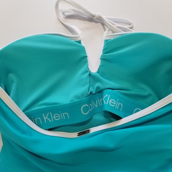 Calvin Klein V-Wire Bandeau Halter Tankini Top Tropical Waters - Picture 8 of 9
